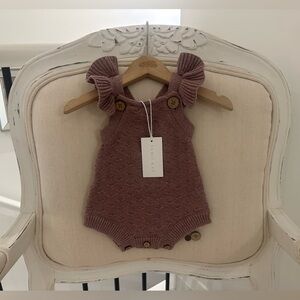 🐇 0~3 Mth Jamie Kay Knit Dusty Rose Ruffle Bubble Baby Onesie NWT
